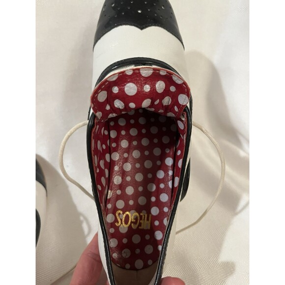 Hego’s Black & White Dandy Dress Flat Wingtip Saddle Leather Loafer Women Size 6 - Picture 4 of 11